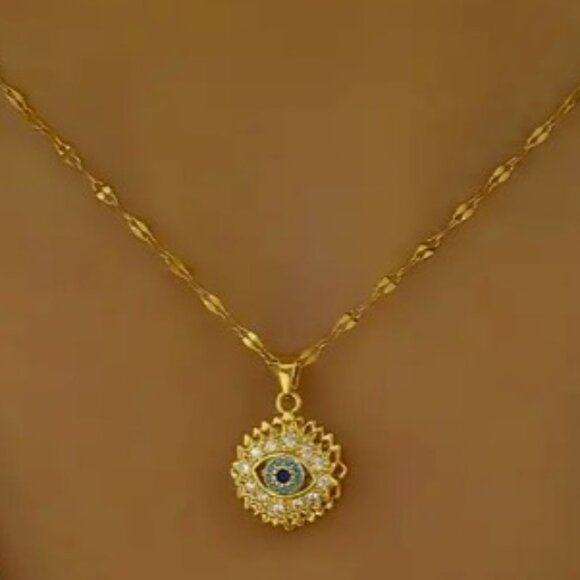 ❤️💚 New Rotatable Blue Eye Pendant Necklace, 18K Gold-Plated with CZ Accents - Picture 2 of 3